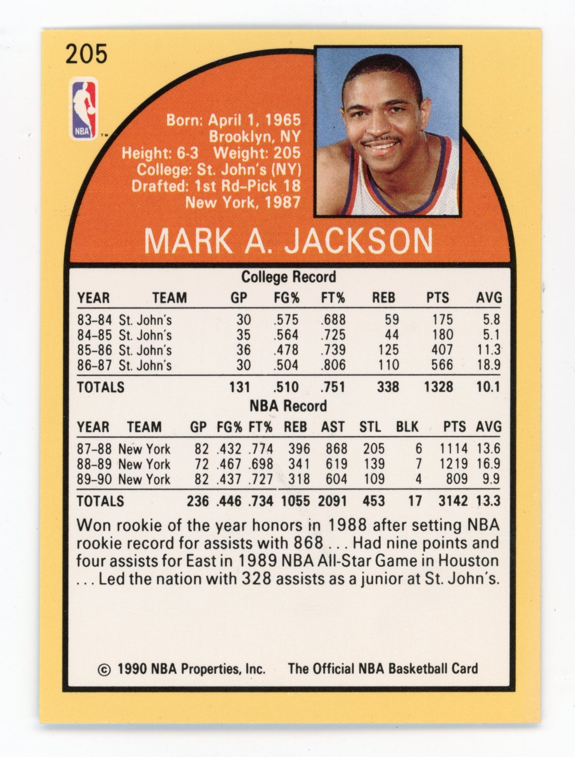 1990 NBA Hoops Mark Jackson #205 - Menendez Brothers Knicks