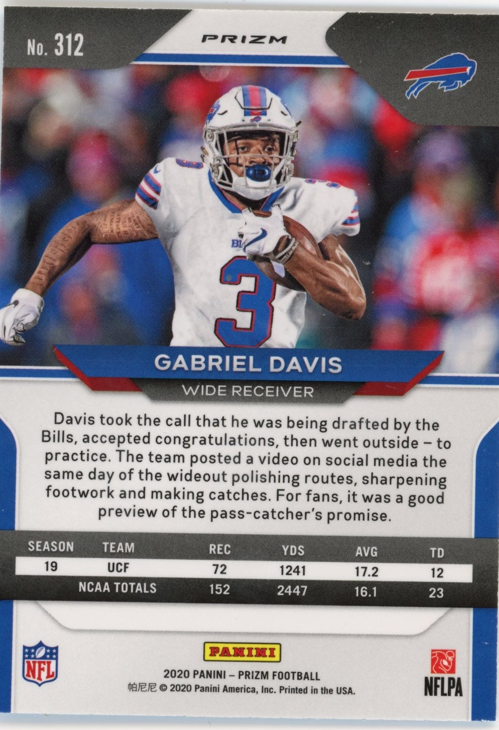 2020 Panini Prizm Gabe Davis Rookie #312 - Teal Bills