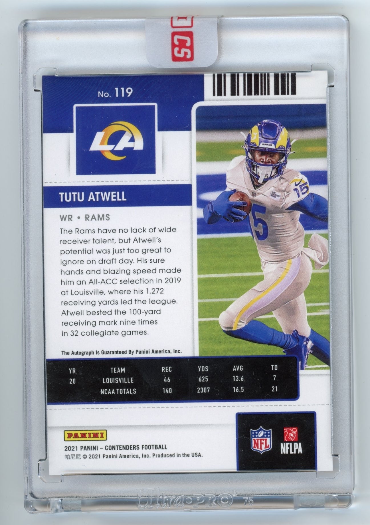 2021 Panini Contenders Tutu Atwell Rookie Ticket RC #119 - Red Foil Autograph Rams