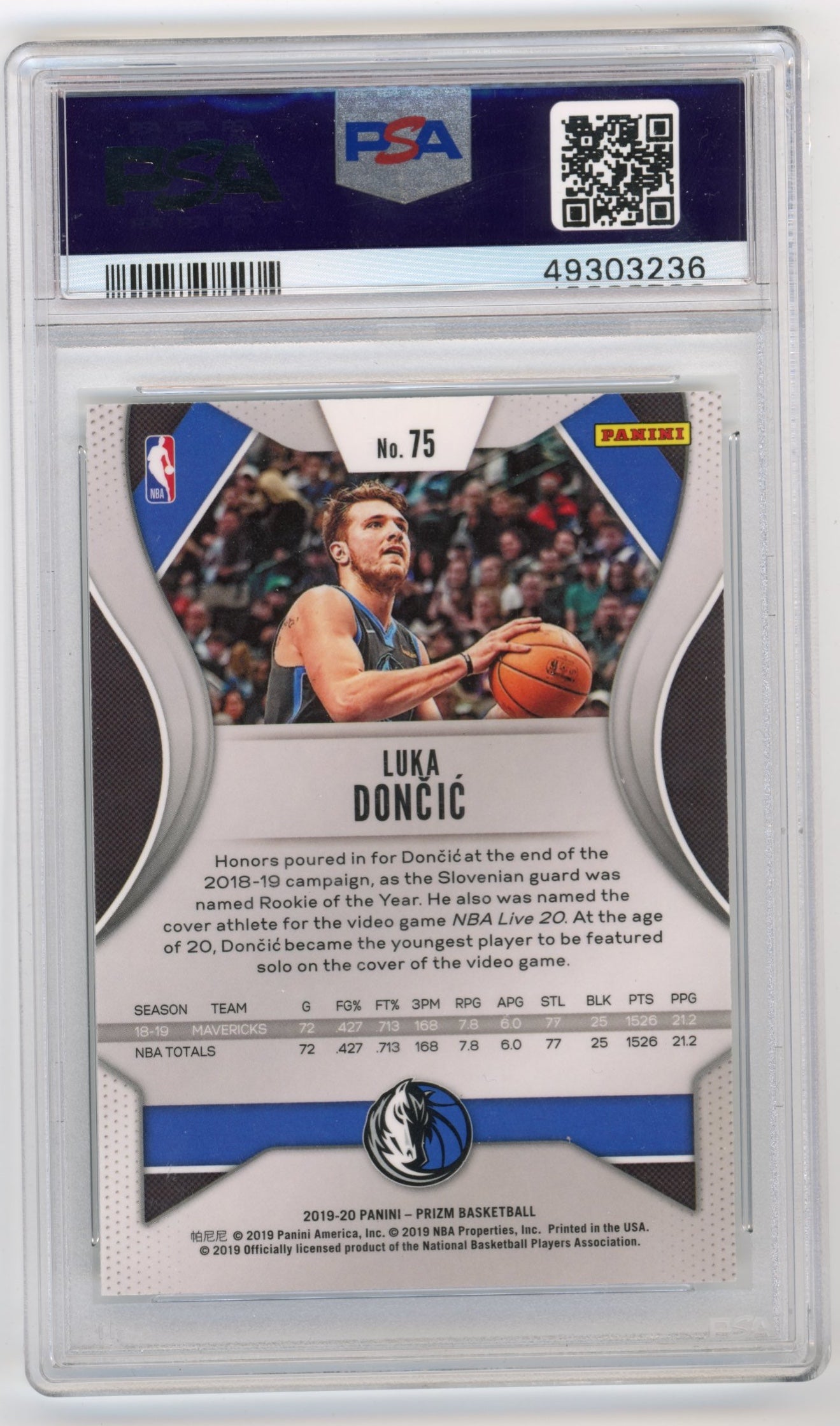 2019/20 Panini Prizm Luka Doncic #75 - PSA 10 Mavericks