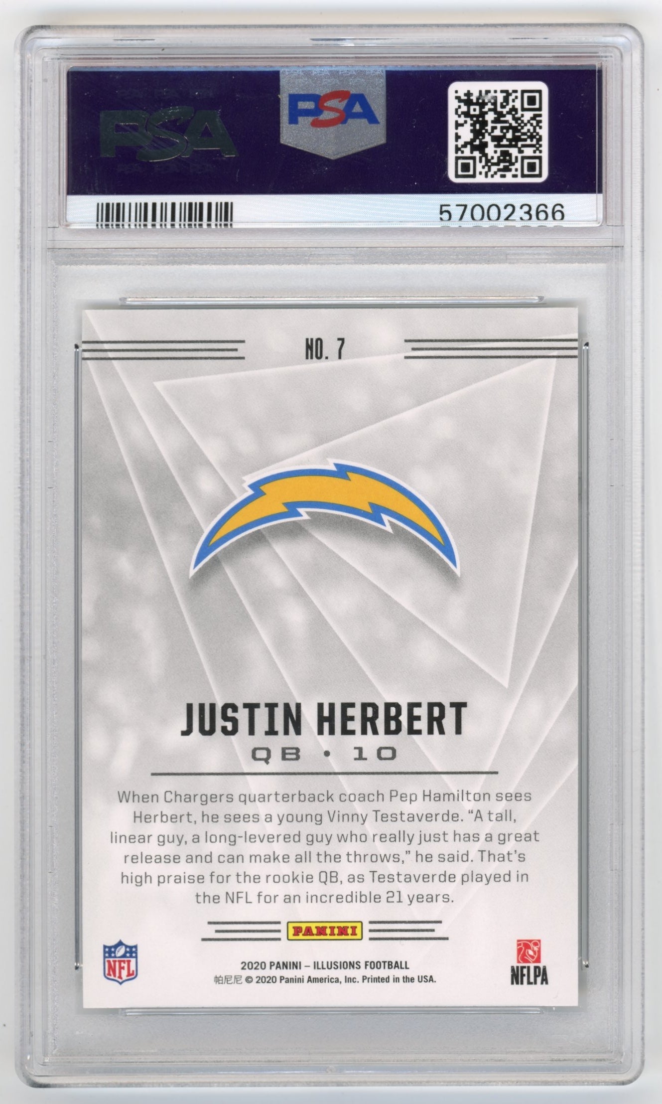 2020 Panini Illusions Justin Herbert RC #7 - PSA 10 Chargers