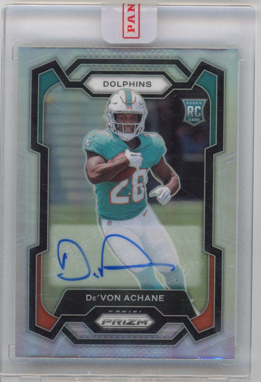 2023 Panini Prizm De'Von Achane RC #365 - Silver Autograph Dolphins