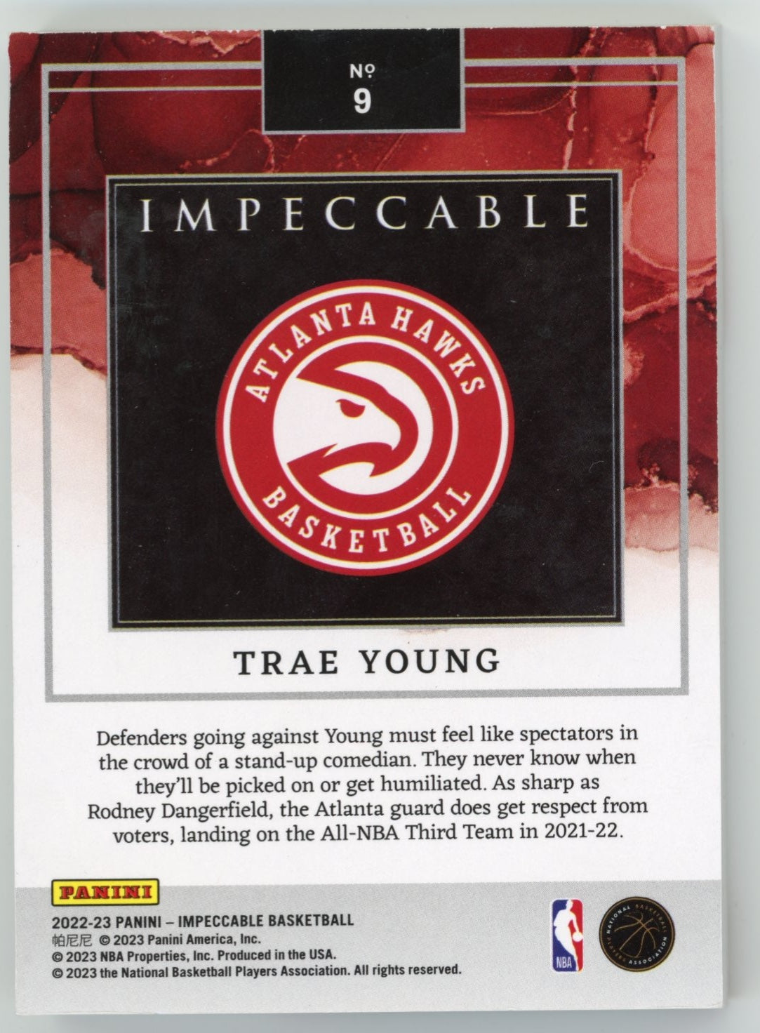 2022/23 Panini Impeccable Trae Young #9 - #/20 Silver Bar Hawks