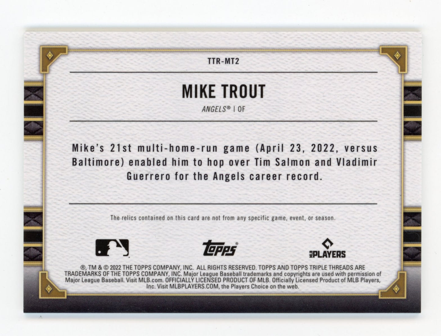 2022 Topps Triple Threads Mike Trout '20 Multi Homers' #TTR-MT2 - #/36 ANGELS