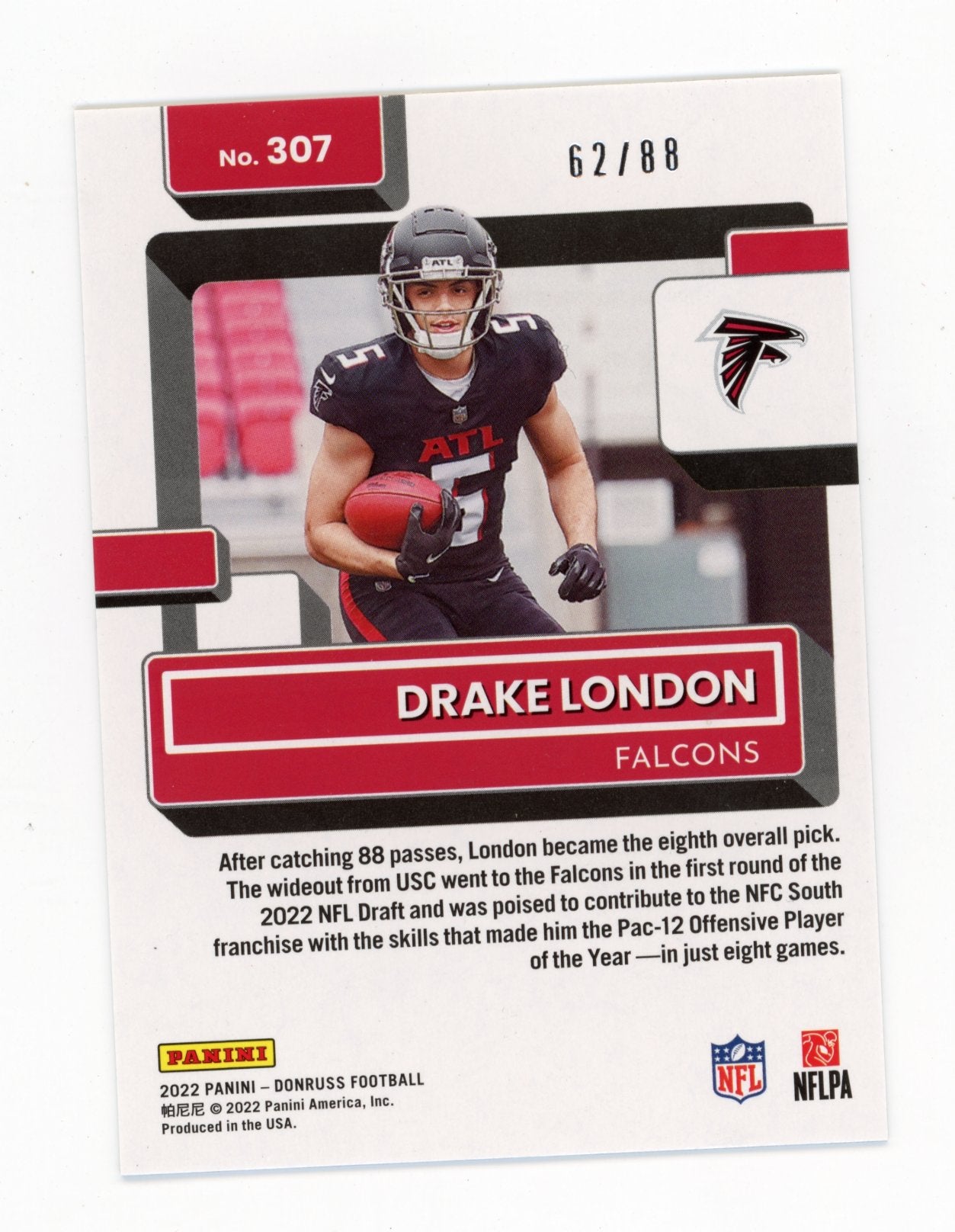2022 Panini Donruss Drake London RC #307 - #/88 Purple FALCONS