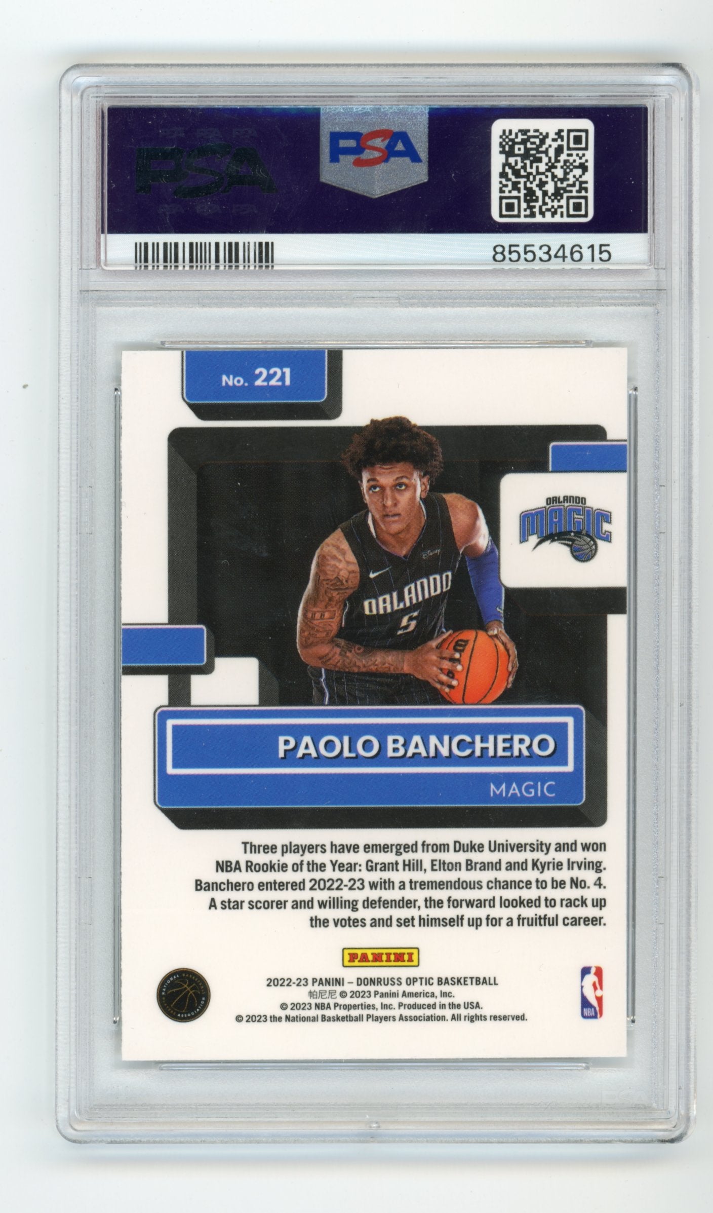2022 Donruss Optic Paolo Banchero RC #221 - Rated Rookie PSA 6 MAGIC