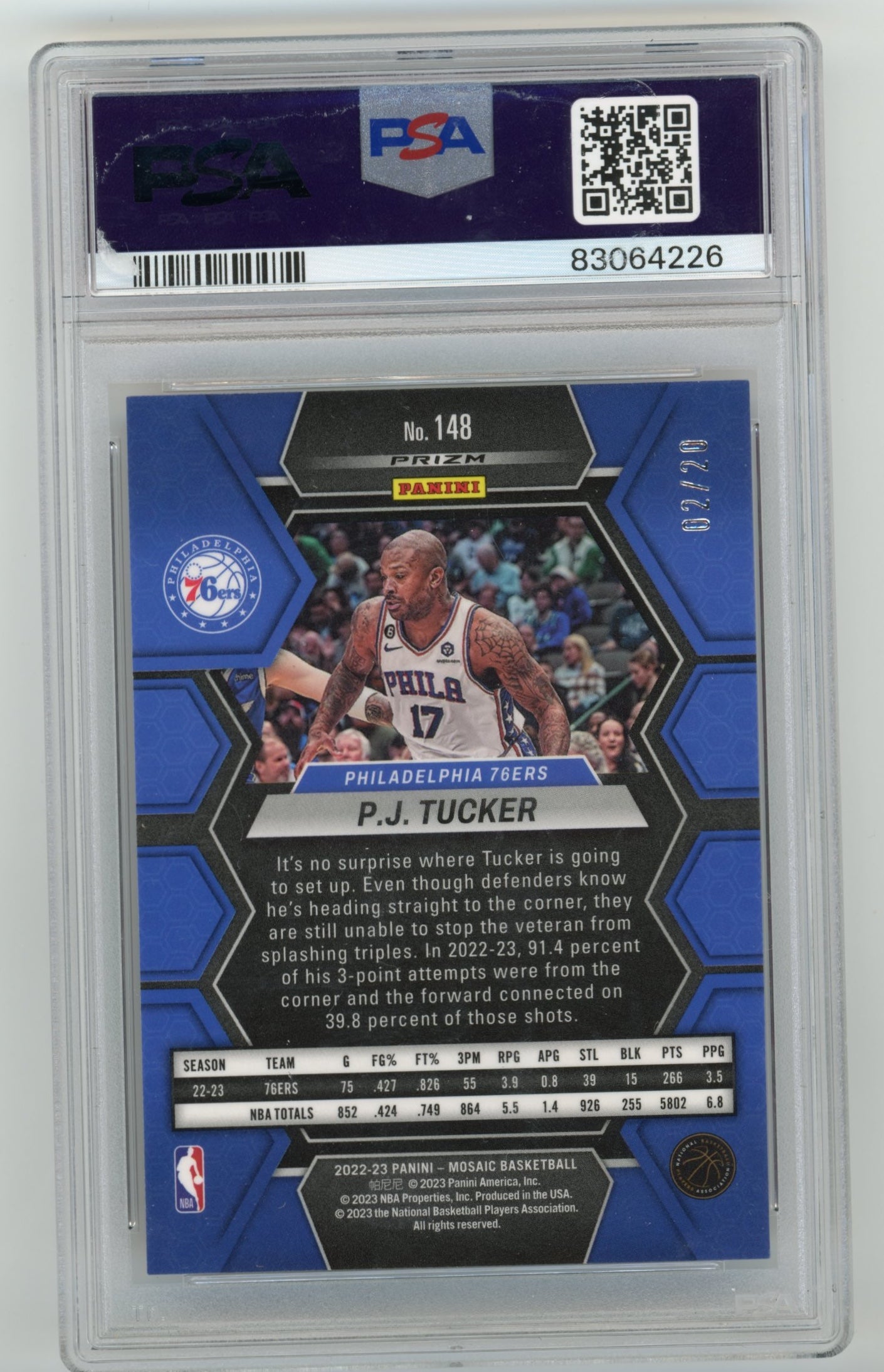 2022 Mosaic PJ Tucker #148 - PSA 10 Pink Swirl FOTL /20 76ERS