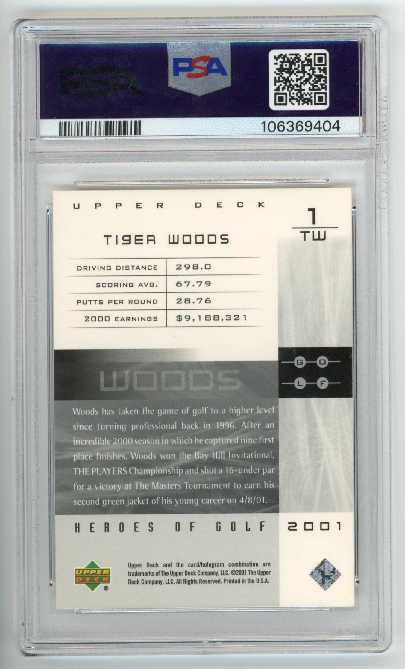 2001 UD Heroes Of Golf Tiger Woods #1TW - PSA 6 2001 National Promo