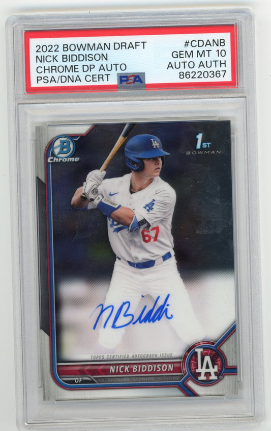 2022 Bowman Draft Nick Biddison #CDANB-Chrome DP Auto  Gem MT 10 Auto AUTH