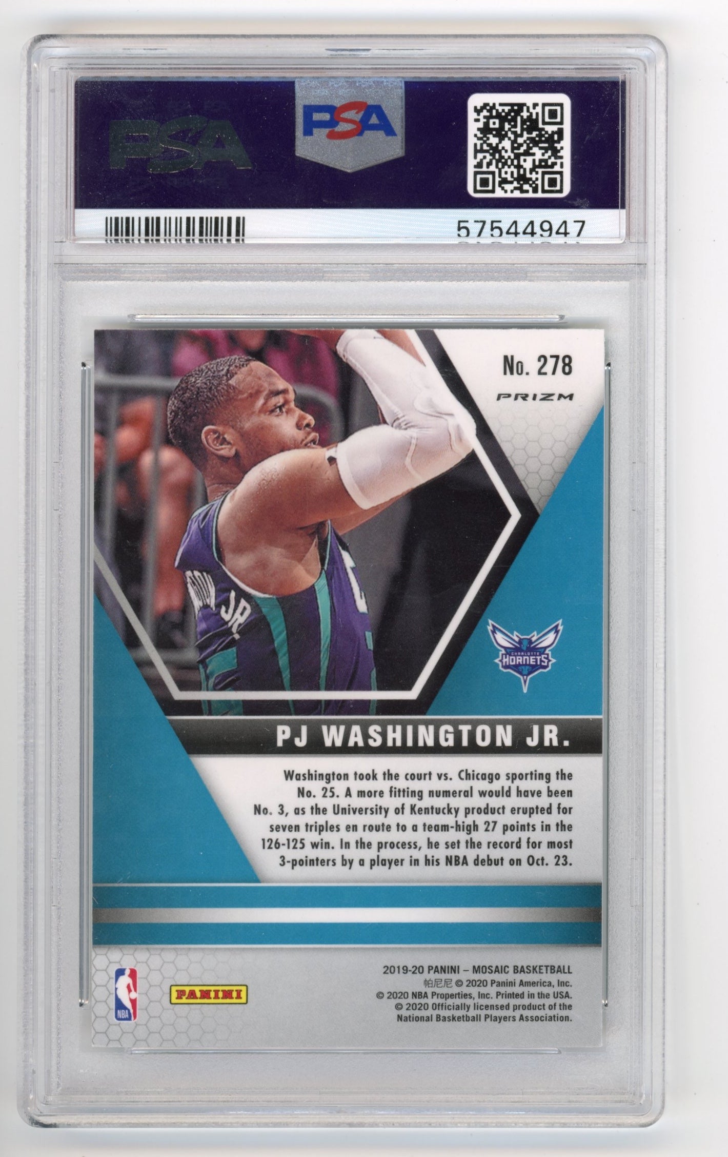 2019 Panini Mosaic PJ Washington JR. #278 - PSA 10 RC Green Mosaic HORNETS