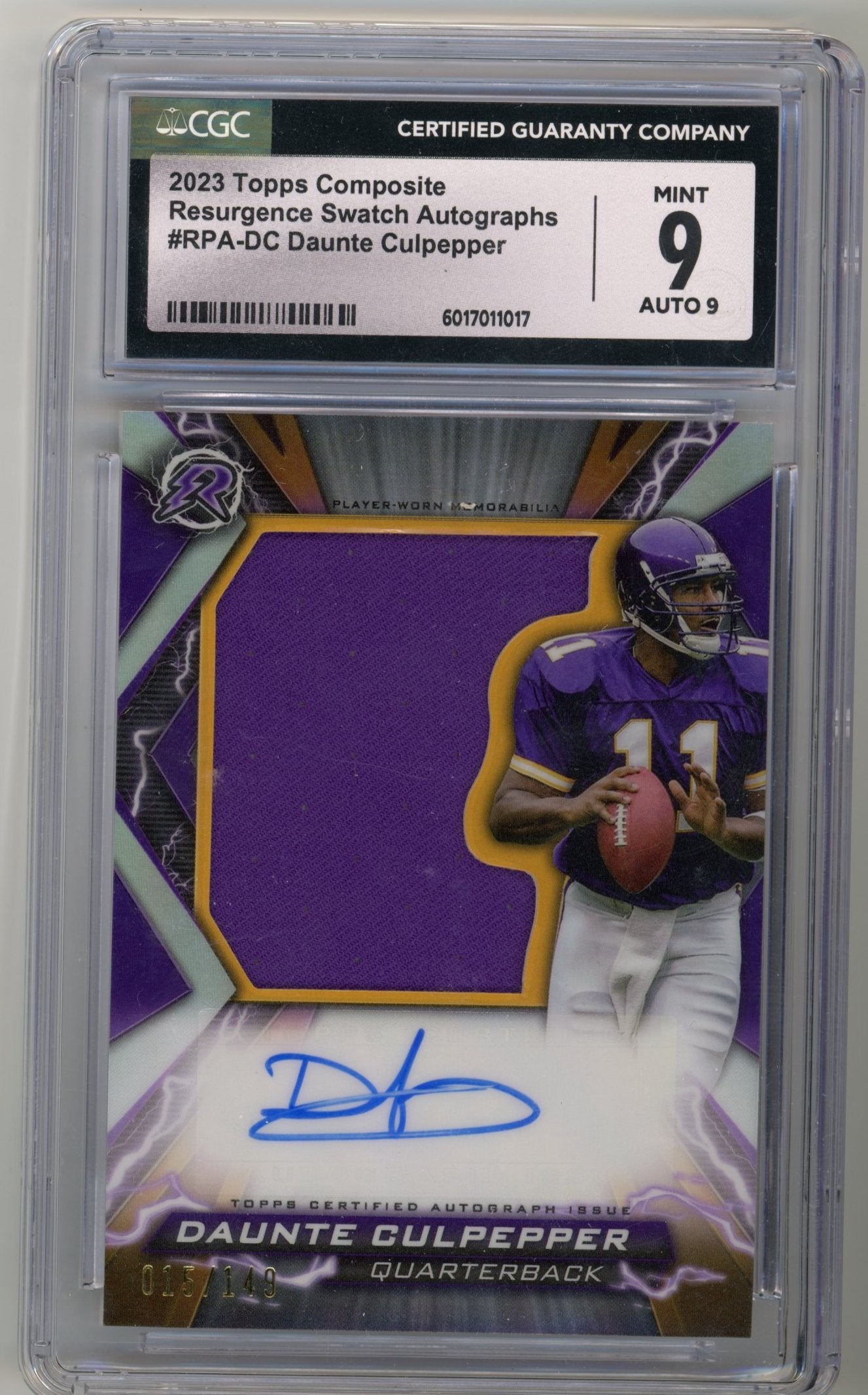 2023 Topps Composite Resurgence Swatch Auto Daunte Culpepper #RPA-DC - CGC 9 Auto 9 VIKINGS
