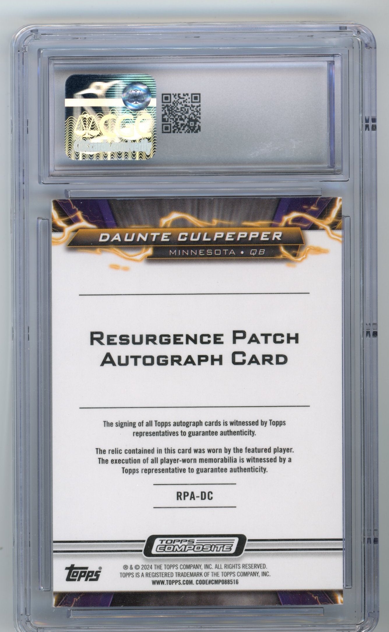 2023 Topps Composite Resurgence Swatch Auto Daunte Culpepper #RPA-DC - CGC 9 Auto 9 VIKINGS
