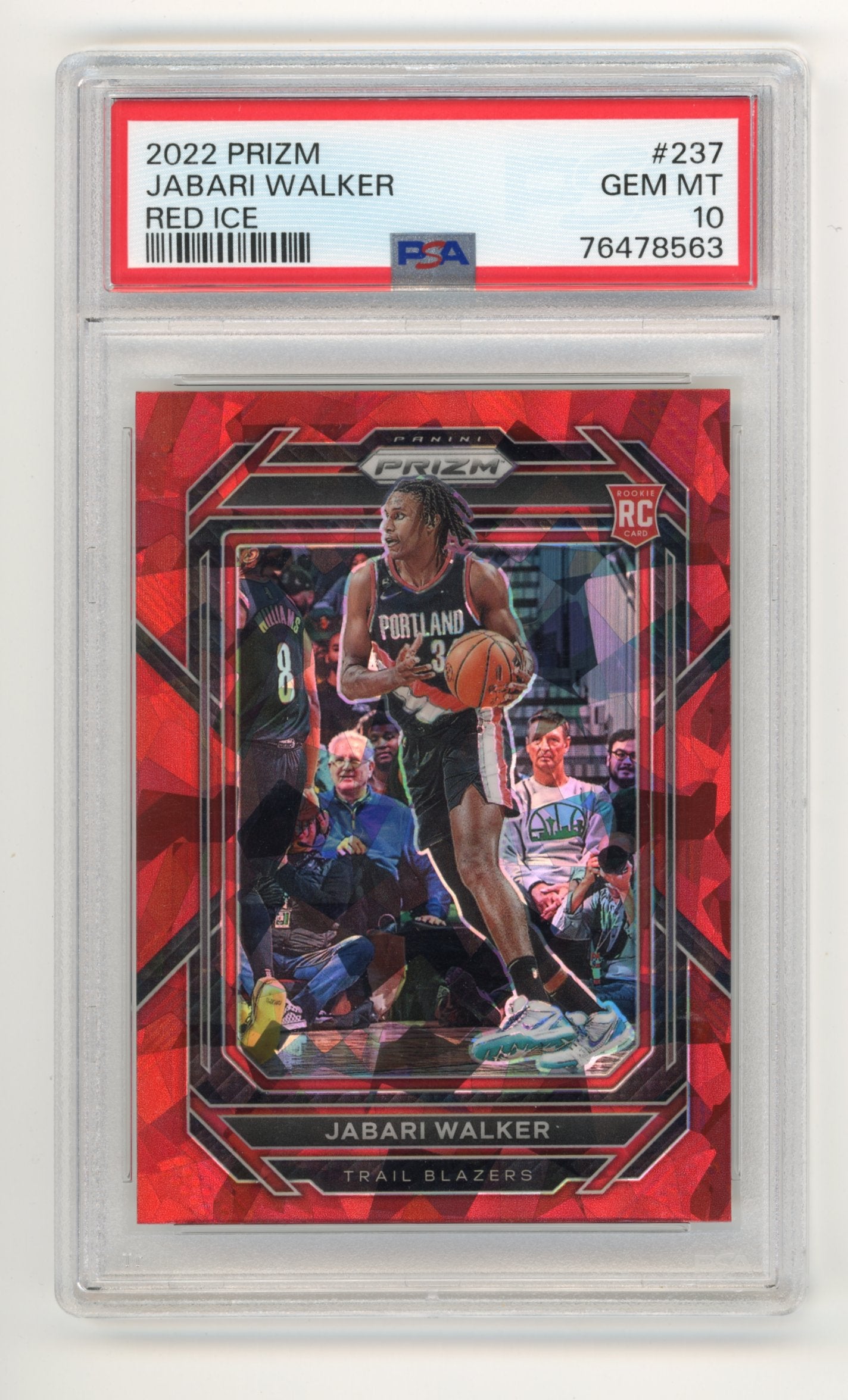 2022 Prizm Jabari Walker #237 - PSA 10 RC Red Ice TRAIL BLAZERS