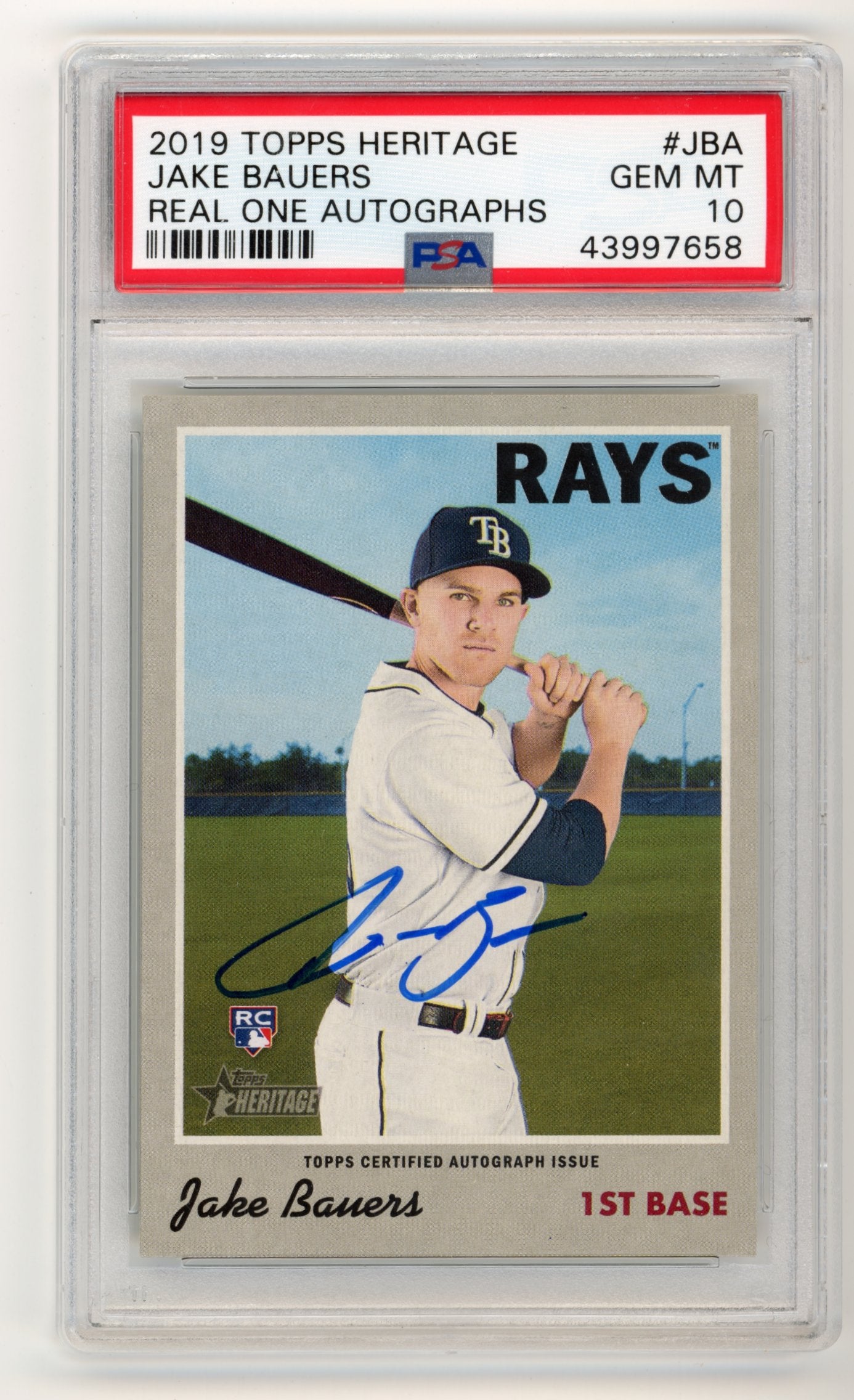 2019 Topps Heritage Jake Bauers #JBA - PSA 10 RC Real One Autographs RAYS