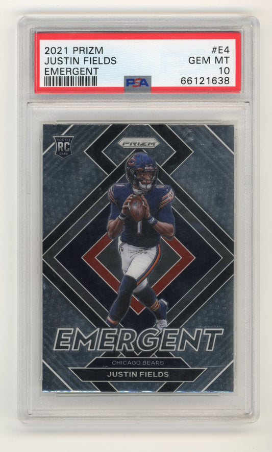 2021 Prizm Justin Fields #E4 - PSA 10 RC Emergent BEARS