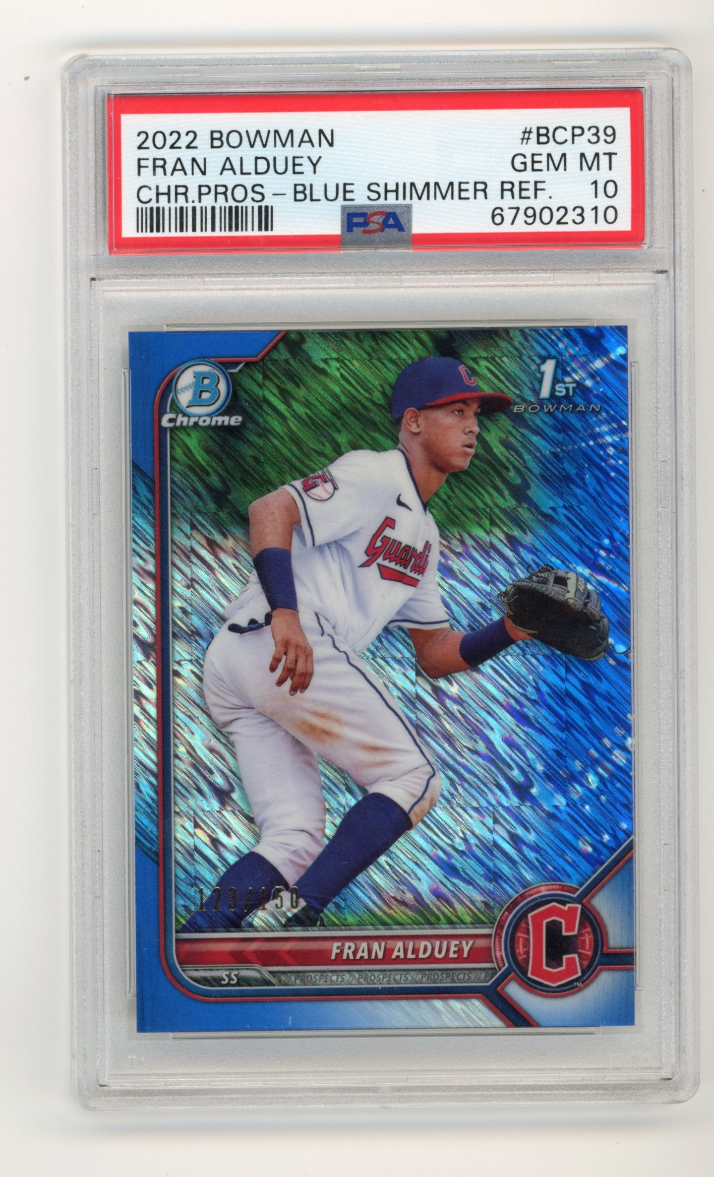 2022 Bowman Fran Alduey #BCP39 - PSA 10 CHR.PROS Blue Shimmer /150