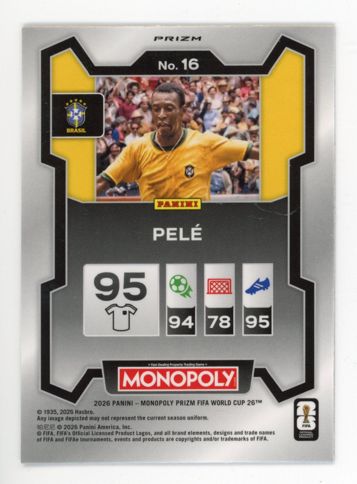 2026 Panini Prizm Monopoly FIFA World Cup #16 Pele Silver Prizms