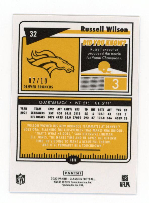 2022 Panini Classics Russell Wilson #32 - Holo #/10 Broncos