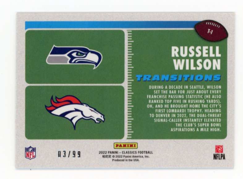 2022 Panini Classics Russell Wilson #T-1 - Transitions #/99 Broncos