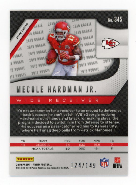 2019 Panini Prizm Mecole Hardman Jr. RC #345 - Red Wave #/149 Chiefs