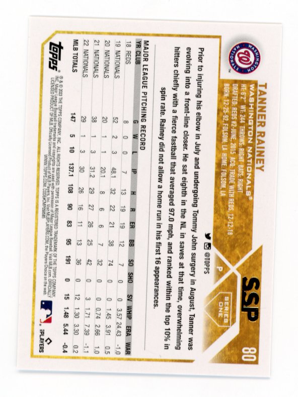 2023 Topps Series One Tanner Rainey #80 - SSP Nationals