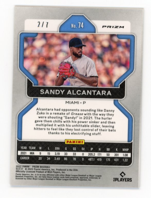 2022 Panini Prizm Sandy Alcantra #74 - Red #/7 Marlins