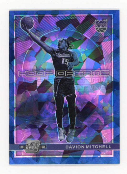 2021/22 Panini Contenders Optic Davion Mitchell #9 - Blue Cracked Ice #/75 Kings