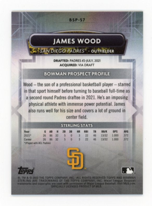 2022 Topps Bowman Sterling James Wood #BSP-57 - #/75 Pink Refractor