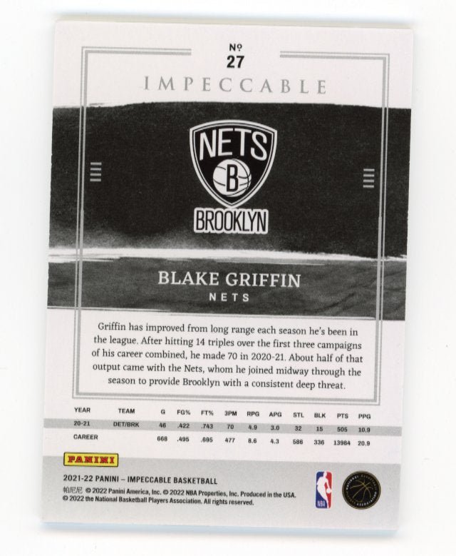 2021/22 Panini Impeccable Blake Griffin #27 - #/75