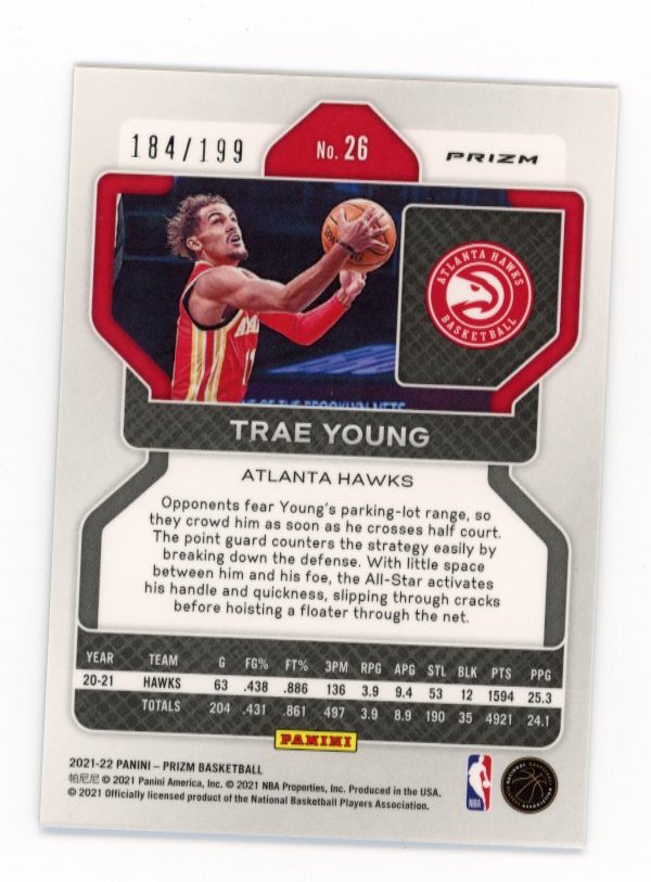 2021/22 Panini Prizm Trae Young #26 - #/199 Blue Refractor