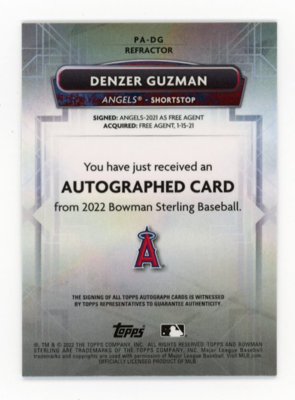 2022 Topps Bowman Sterling Denzer Guzman #PA-DG - #/150 Refractor Autograph