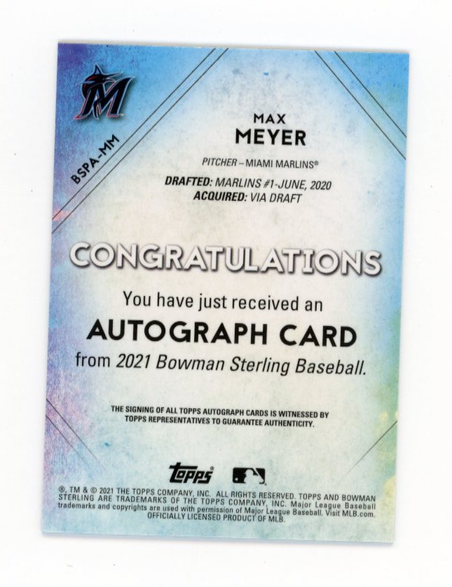 2021 Bowman Sterling Max Meyer #BSPA-MM - #/99 Sparkle Autograph