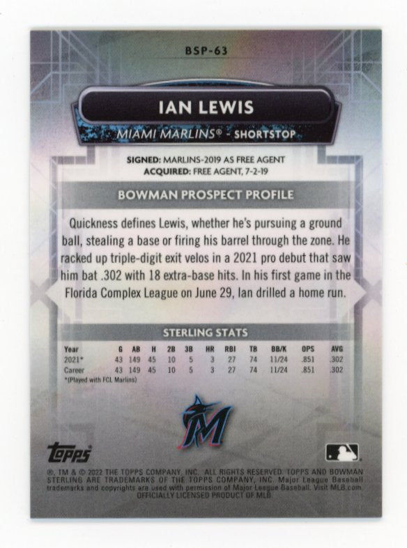 2022 Topps Bowman Sterling Ian Lewis #BSP-63 - #/10 Cracked Ice