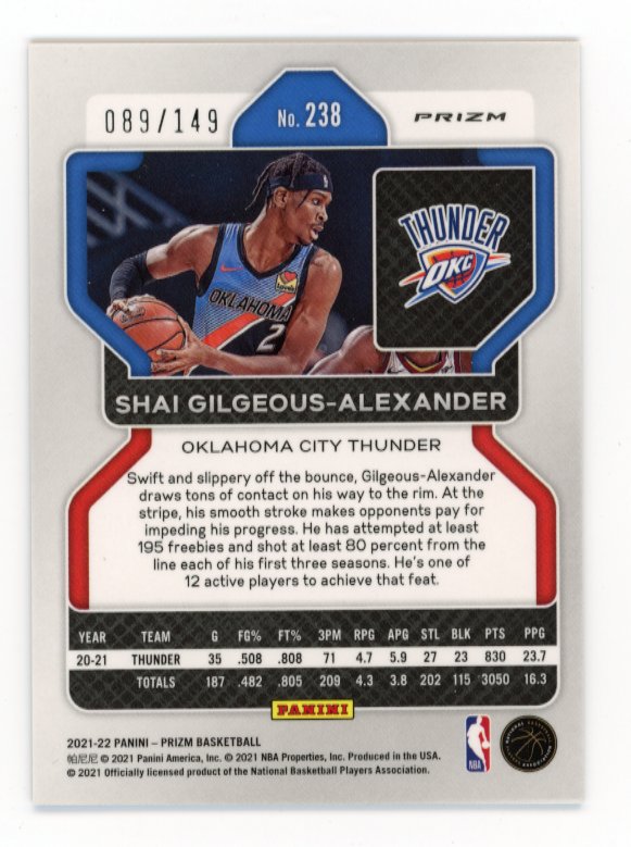 2021/22 Panini Prizm Shai-Gilgeous Alexander #238 - #/149