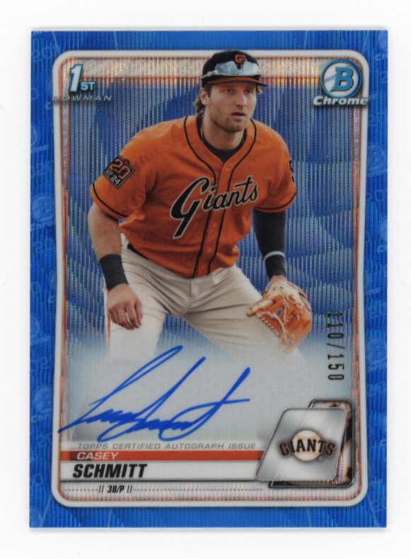 2020 Bowman Chrome 1st Casey Schmitt #CDA-CS - #/150 Blue Wave Autograph