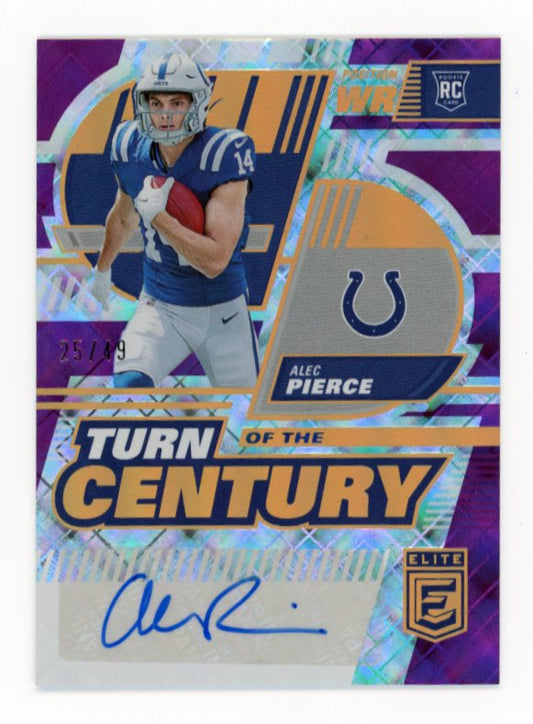 2022 Panini Donruss Elite Alec Pierce RC #TC-21 - #/49 Purple Foil Autograph