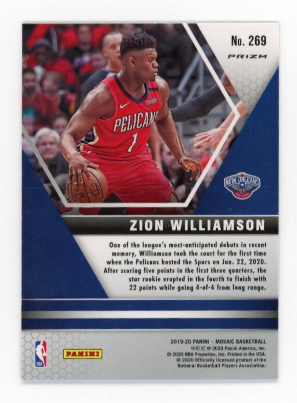 2019/20 Panini Mosaic Zion Williamson NBA Debut #269 - Red Blue Reactive