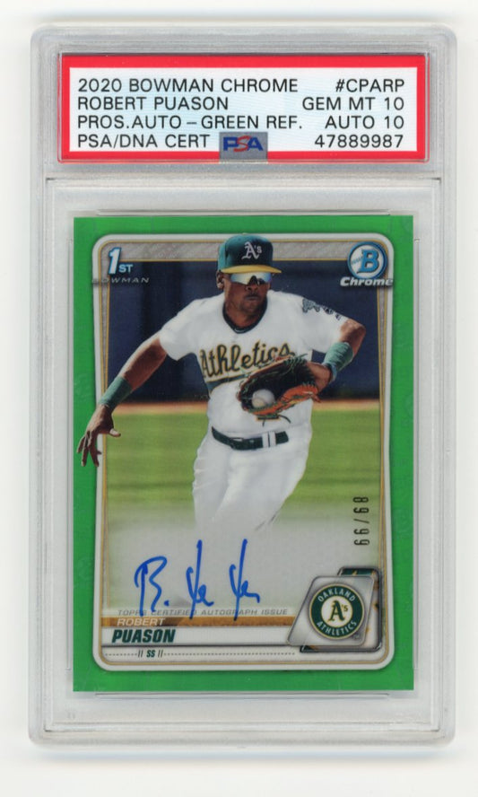 2020 Bowman Chrome Robert Puason RC #CPA-RP - #/99 Green Refractor Autograph PSA 10