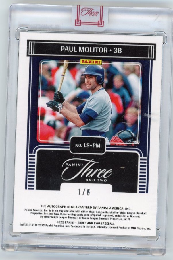 2022 Panini Three and Two Paul Molitor #LS-PM -  #/6 Autograph