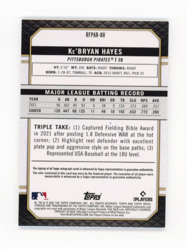 2022 Topps Triple Threads Ke'Bryan Hayes #RFPAR-KH - Patch Autograph #/50