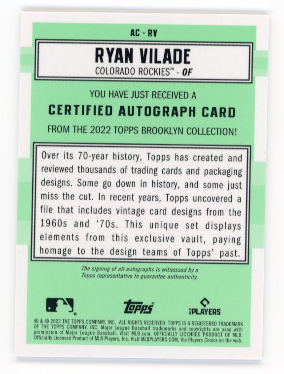 2022 Topps Brooklyn Collection Ryan Vilade #AC-RV - Black Autograph #/75