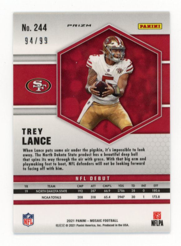 2021 Panini Mosaic Trey Lance RC #244 - Blue #/99