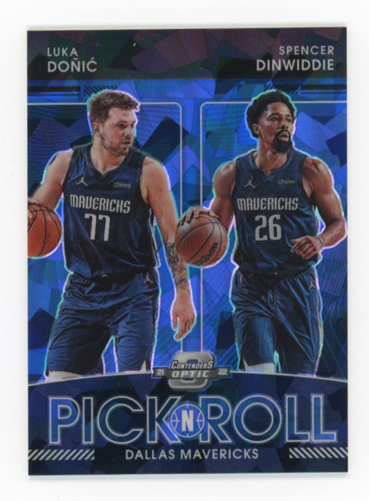 2021-22 Panini Contenders Optic Luka Doncic/Spencer Dinwiddie #7 - Blue Cracked Ice #/75