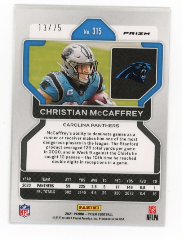 2021 Panini Prizm Christian McCaffrey #315 - Camo #/25