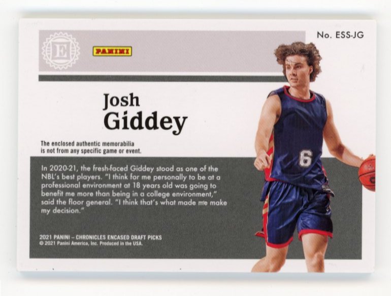 2021 Panini Chronicles Draft Picks Josh Giddey RC #ESS-JG - #1/10 Relic