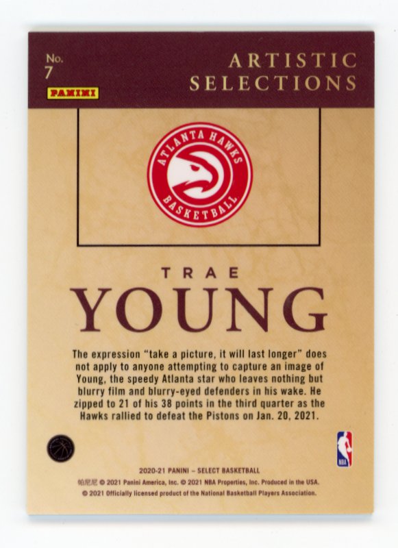 2020/21 Panini Select Trae Young Artistic Selections #7