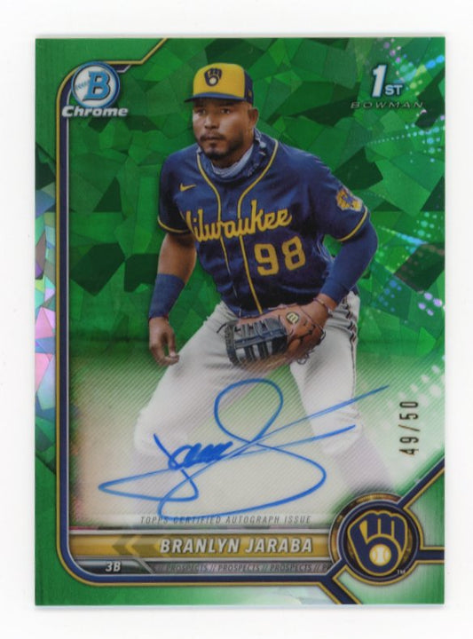 2022 Topps Bowman Chrome Sapphire 1st Branlyn Jaraba #BSPA-BJ - #/99 Teal