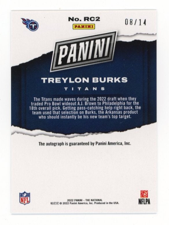 2022 Panini The National Treylon Burks #RC2 - #/14 Autograph