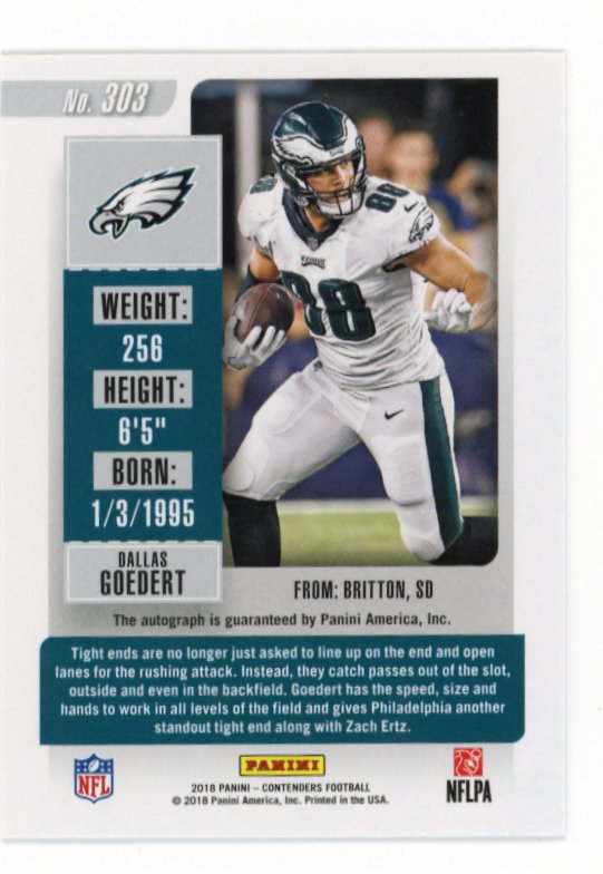 2018 Panini Contenders Dallas Goedert Playoff Ticket RC #303 - #/99 Silver Auto