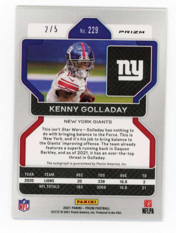 2021 Panini Prizm Kenny Golladay #299 - #/5 Blue Shimmer Autograph